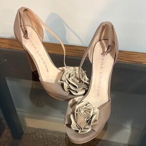 Sacha London Beige Heels with Floral Detail